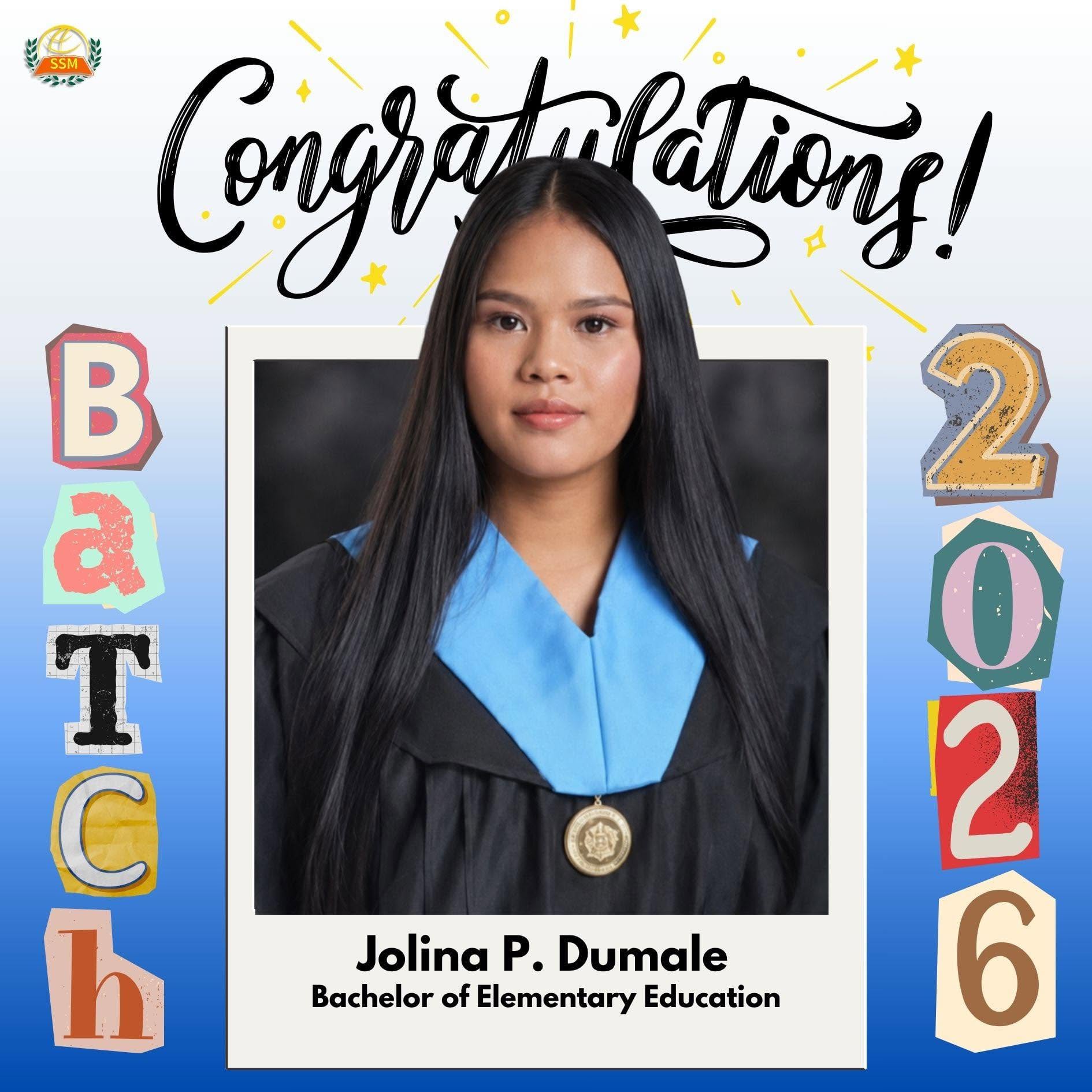 Jolina P. Dumale, Bachelor of Elementary Education